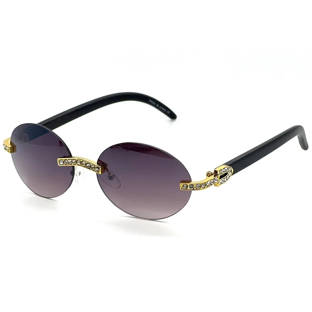 Men Women Sunglasses Oval Rimless Gold Accent Black Arms Fashion Eyewear Lentes‎